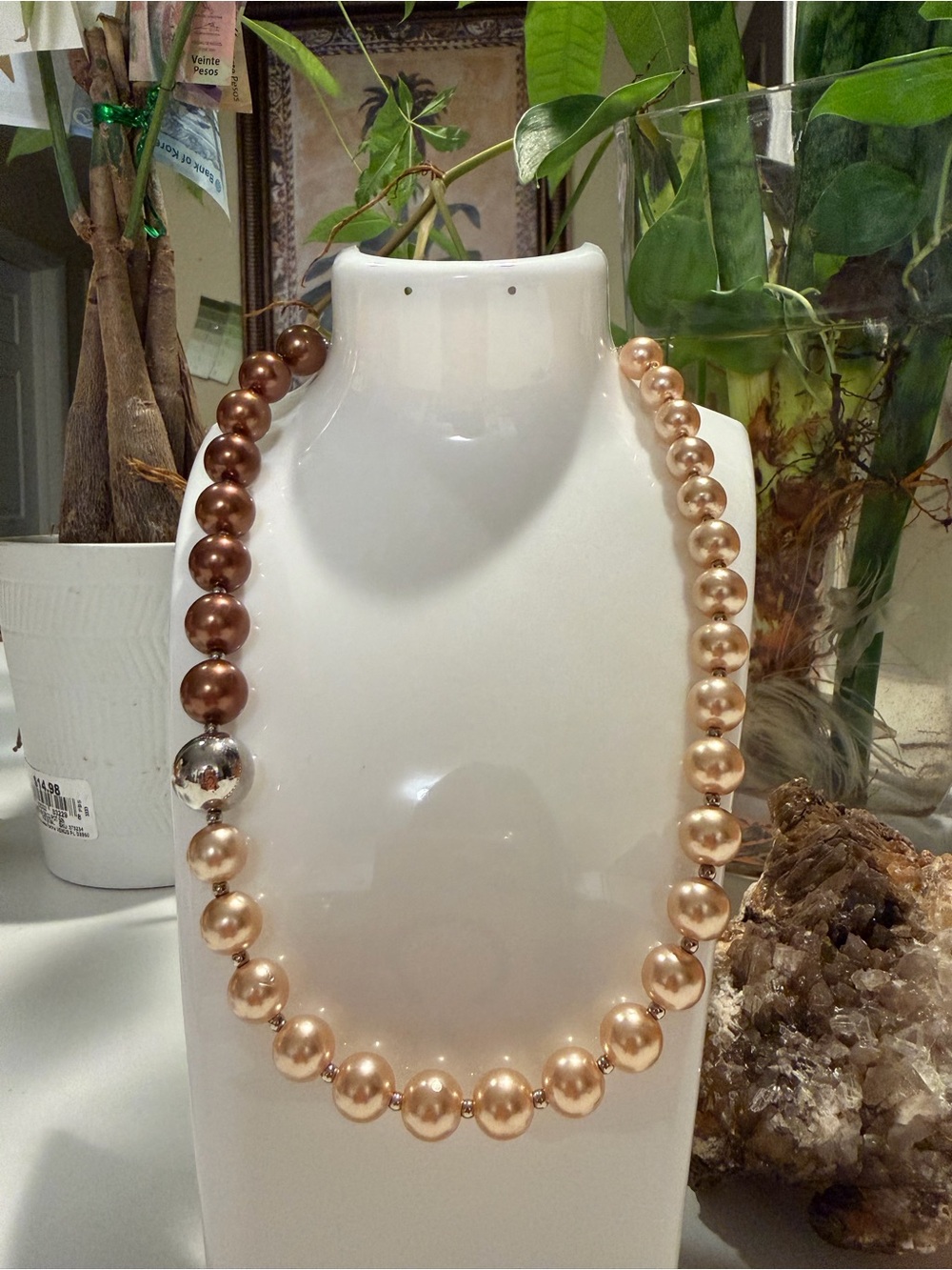 Elegant Two-Tone Champagne Pearl Necklace Fashion